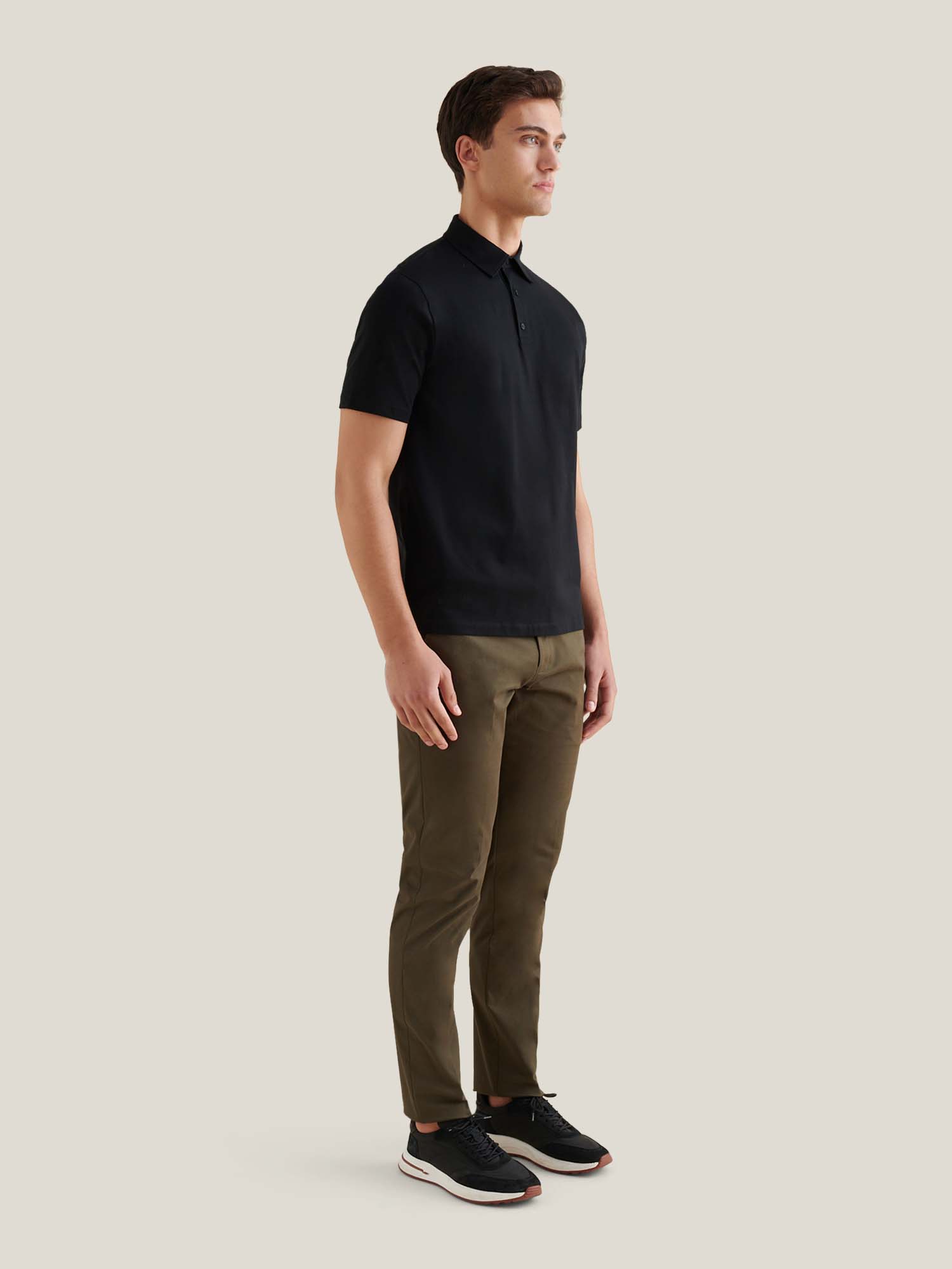 Peckham Rye Mercerised Cotton Black Polo Shirt